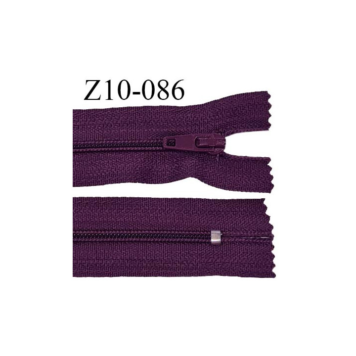 Fermeture zip 10 cm couleur prune non séparable largeur 2.5 cm glissière nylon largeur 4 mm longueur 10 cm prix à l'unité