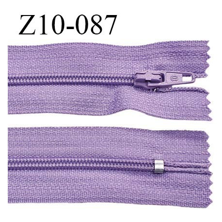 Fermeture zip 10 cm couleur lilas parme non séparable largeur 2.5 cm glissière nylon largeur 4 mm longueur 10 cm prix à l'unité