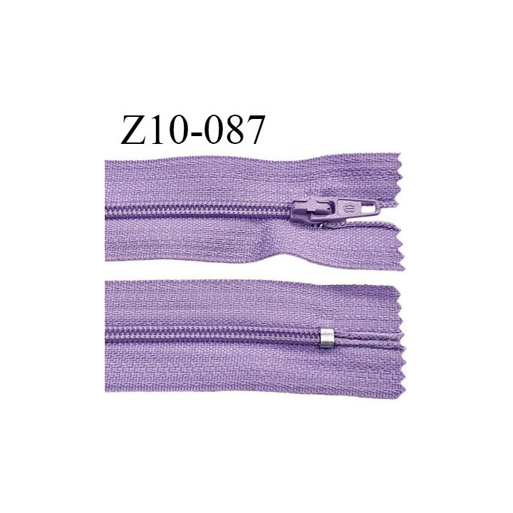Fermeture zip 10 cm couleur lilas parme non séparable largeur 2.5 cm glissière nylon largeur 4 mm longueur 10 cm prix à l'unité