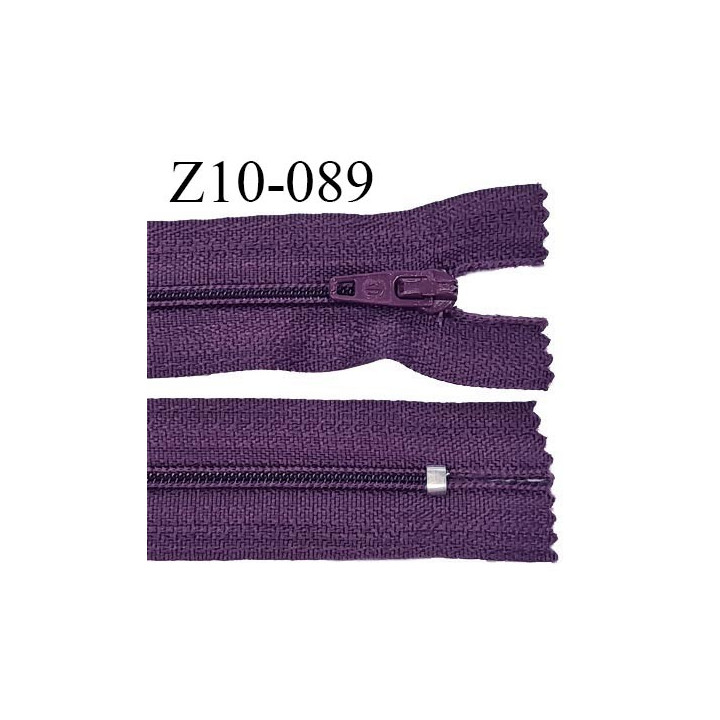 Fermeture zip 10 cm couleur prune non séparable largeur 2.5 cm glissière nylon largeur 4 mm longueur 10 cm prix à l'unité