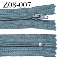 Fermeture zip 8 cm couleur bleu gris non séparable largeur 2.7 cm glissière nylon largeur 4 mm longueur 8 cm prix à l'unité