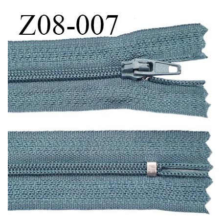 Fermeture zip 8 cm couleur bleu gris non séparable largeur 2.7 cm glissière nylon largeur 4 mm longueur 8 cm prix à l'unité