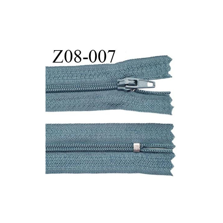Fermeture zip 8 cm couleur bleu gris non séparable largeur 2.7 cm glissière nylon largeur 4 mm longueur 8 cm prix à l'unité