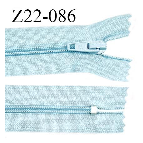 Fermeture zip 22 cm non séparable couleur bleu ciel avec glissière nylon invisible prix à l'unité
