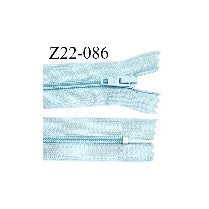 Fermeture zip 22 cm non séparable couleur bleu ciel avec glissière nylon invisible prix à l'unité