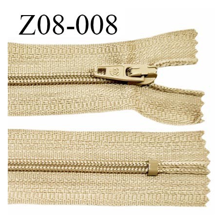 Fermeture zip 8 cm couleur beige non séparable largeur 2.7 cm glissière nylon largeur 4 mm longueur 8 cm prix à l'unité