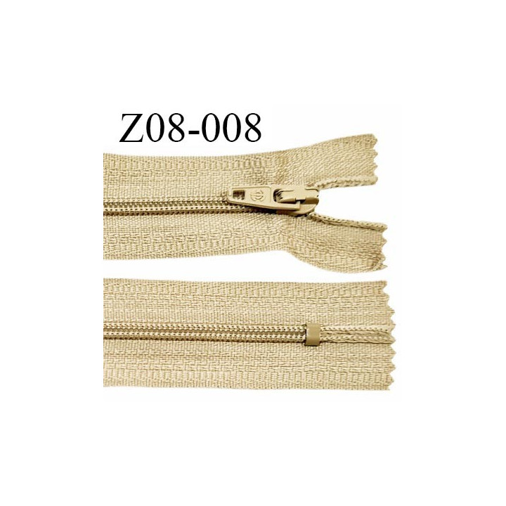 Fermeture zip 8 cm couleur beige non séparable largeur 2.7 cm glissière nylon largeur 4 mm longueur 8 cm prix à l'unité