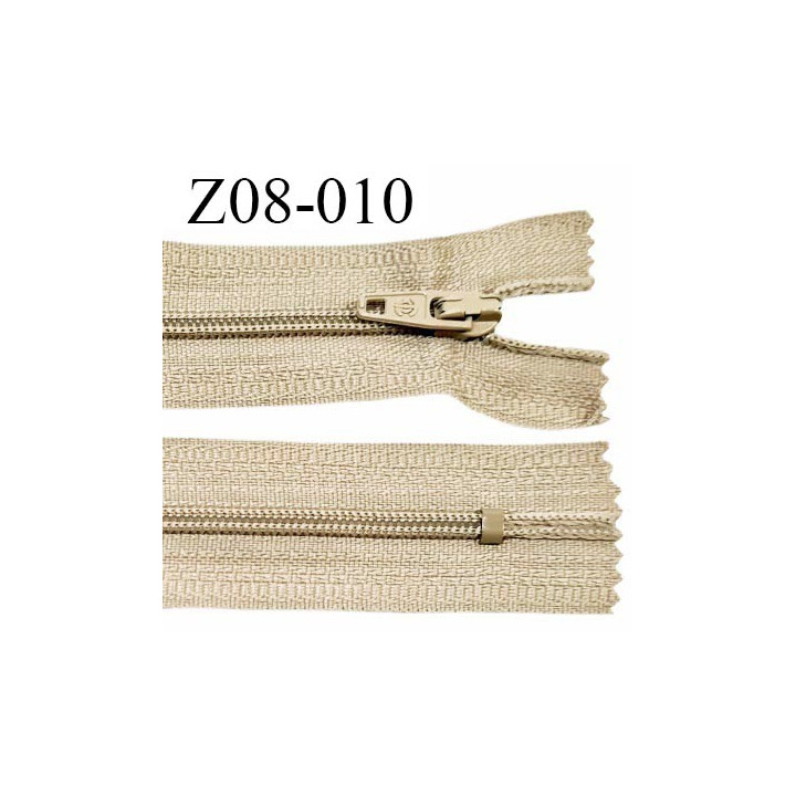 Fermeture zip 8 cm couleur mastic non séparable largeur 2.7 cm glissière nylon largeur 4 mm longueur 8 cm prix à l'unité