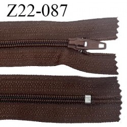 Fermeture zip 22 cm non séparable couleur marron avec glissière nylon invisible prix à l'unité