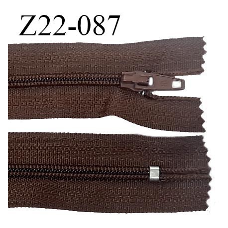Fermeture zip 22 cm non séparable couleur marron avec glissière nylon invisible prix à l'unité