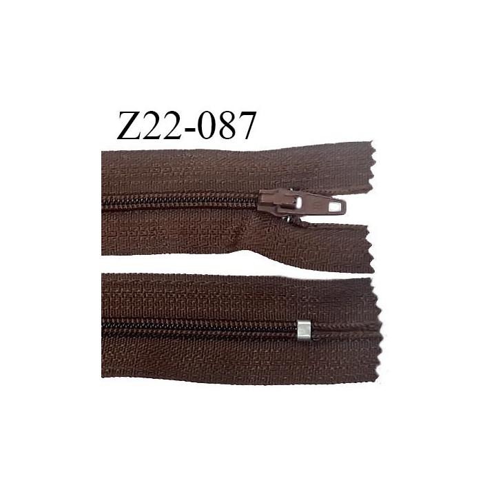 Fermeture zip 22 cm non séparable couleur marron avec glissière nylon invisible prix à l'unité