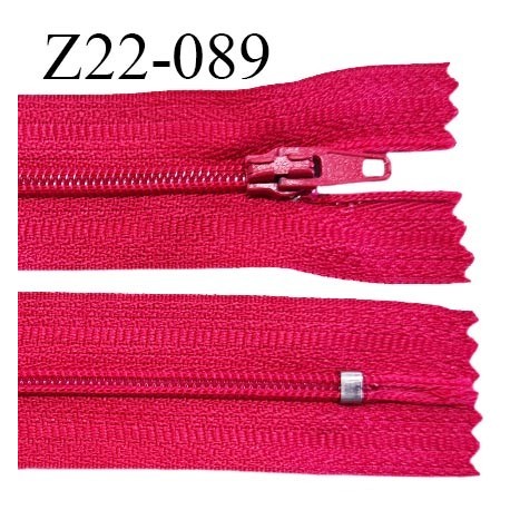 Fermeture zip 22 cm non séparable couleur rose fuchsia avec glissière nylon invisible prix à l'unité