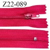 Fermeture zip 22 cm non séparable couleur rose fuchsia avec glissière nylon invisible prix à l'unité