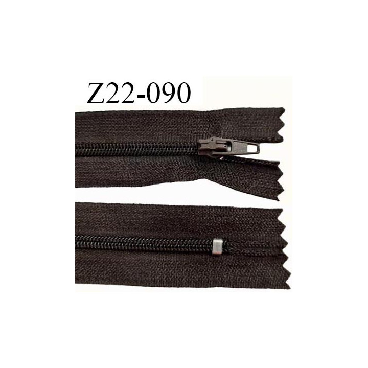 Fermeture zip 22 cm non séparable couleur café avec glissière nylon invisible prix à l'unité