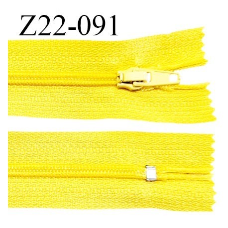 Fermeture zip 22 cm non séparable couleur jaune avec glissière nylon invisible prix à l'unité
