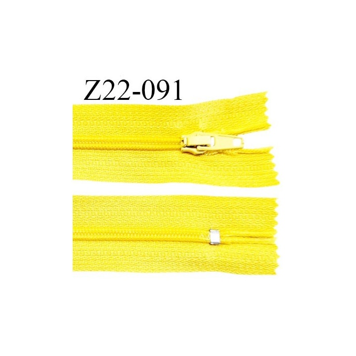 Fermeture zip 22 cm non séparable couleur jaune avec glissière nylon invisible prix à l'unité