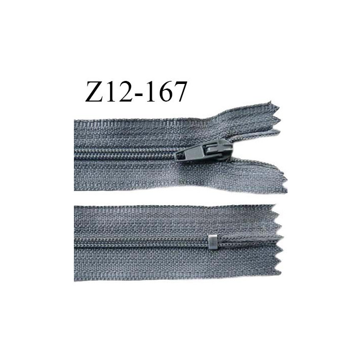 Fermeture zip 12 cm non séparable couleur gris largeur 2.5 cm zip nylon longueur 12 cm largeur 4 mm prix à la pièce