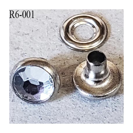 Rivet Strass à facette couleur cristal brillant et chromé style diament diamètre 6 mm prix pour un rivets et une rondelle