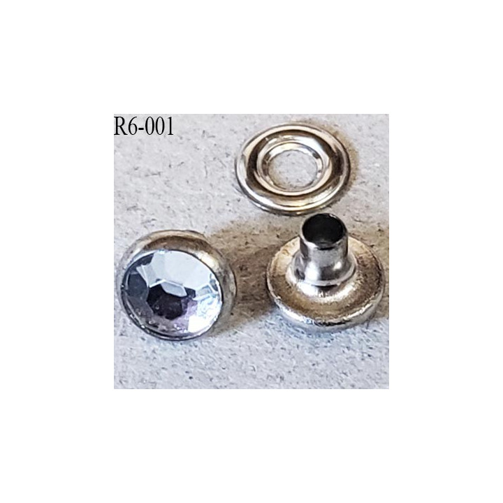 Rivet Strass à facette couleur cristal brillant et chromé style diament diamètre 6 mm prix pour un rivets et une rondelle