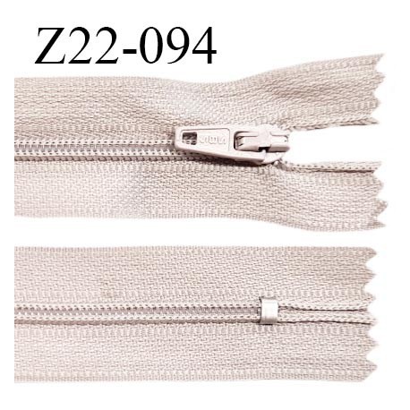 Fermeture zip 22 cm non séparable couleur gris rosé avec glissière nylon invisible prix à l'unité