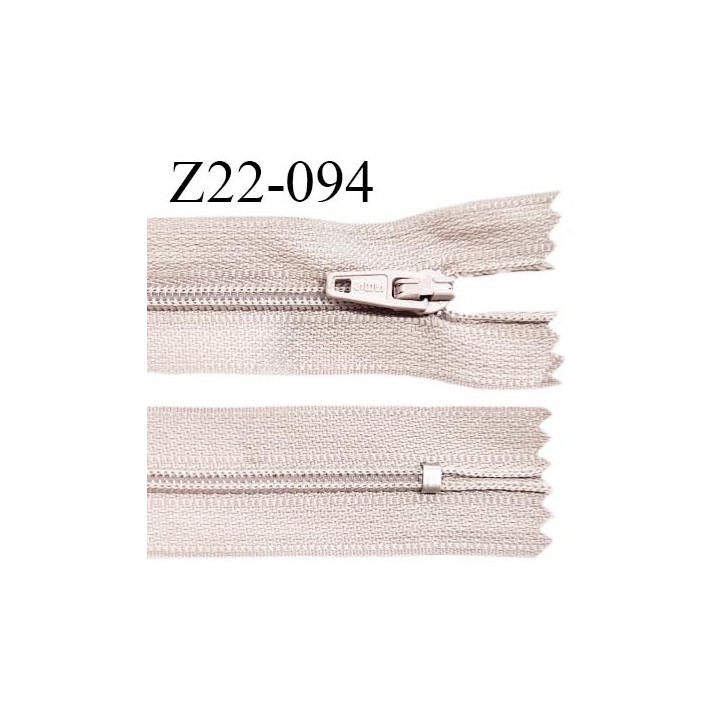 Fermeture zip 22 cm non séparable couleur gris rosé avec glissière nylon invisible prix à l'unité