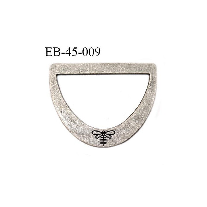 Boucle étrier en métal couleur chrome vieilli mat avec motif libellule Brocéliande prix à l'unité