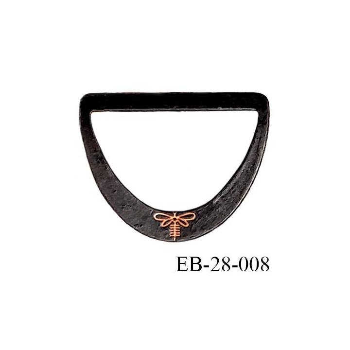 Boucle étrier en métal couleur laiton noir vieilli mat avec motif libellule Brocéliande prix à l'unité