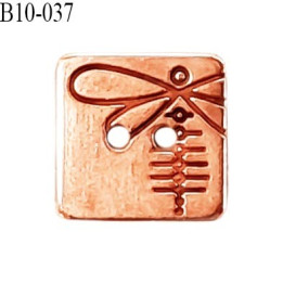 Bouton carré 10 mm couleur cuivre avec motif libellule Brocéliande 2 trous bouton plat prix à la pièce