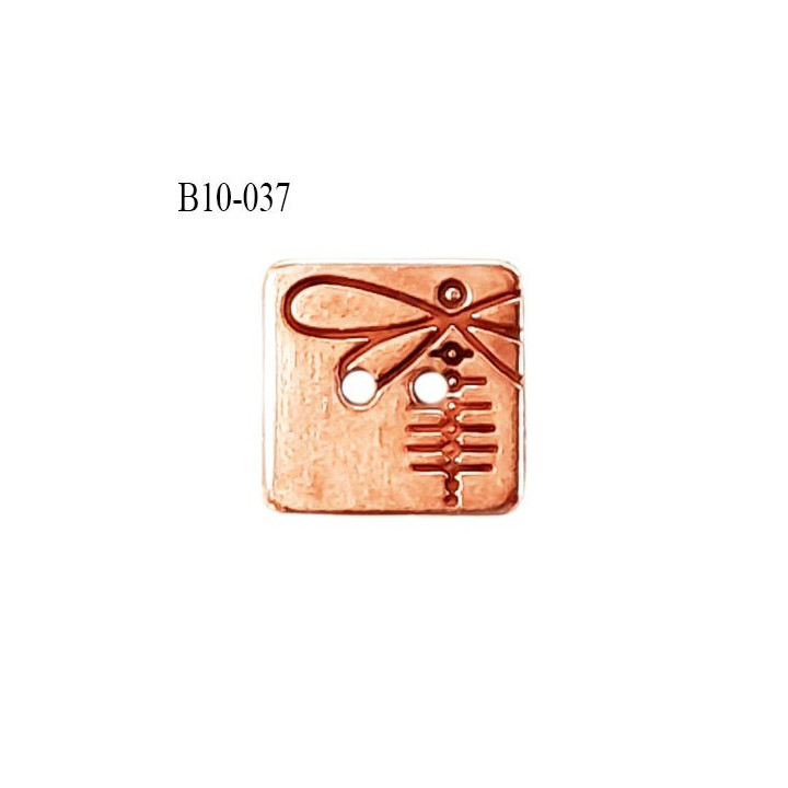 Bouton carré 10 mm couleur cuivre avec motif libellule Brocéliande 2 trous bouton plat prix à la pièce