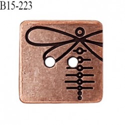 Bouton carré 15 mm couleur cuivre vieilli avec motif libellule Brocéliande 2 trous bouton plat prix à la pièce