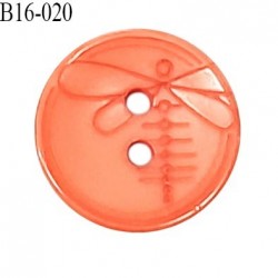 Bouton 16 mm en pvc couleur orange motif libellule Brocéliande 2 trous diamètre 16 mm épaisseur 2.5 mm prix à la pièce