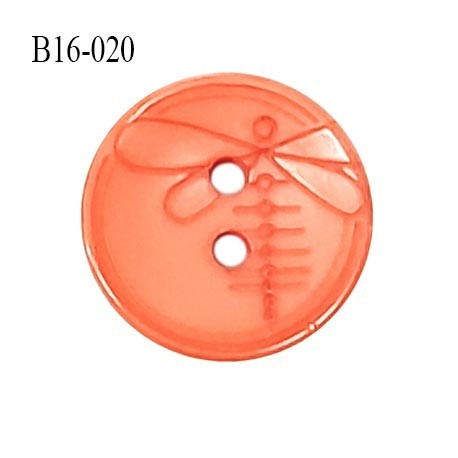 Bouton 16 mm en pvc couleur orange motif libellule Brocéliande 2 trous diamètre 16 mm épaisseur 2.5 mm prix à la pièce