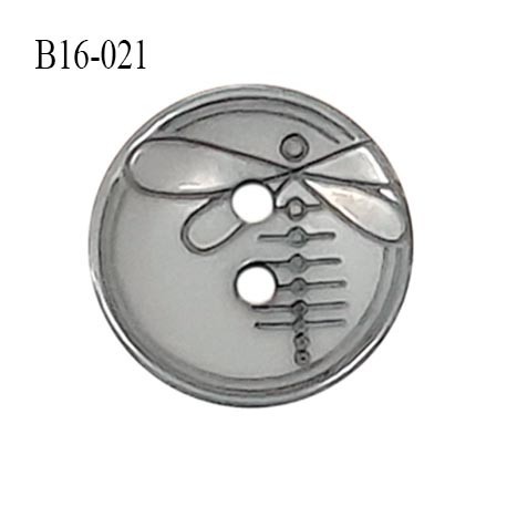 Bouton 16 mm en pvc couleur gris motif libellule Brocéliande 2 trous diamètre 16 mm épaisseur 2.5 mm prix à la pièce