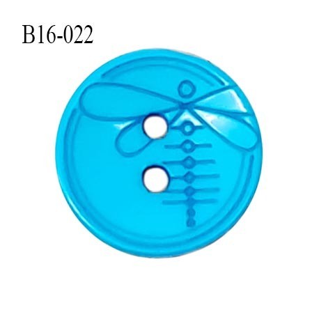 Bouton 16 mm en pvc couleur bleu motif libellule Brocéliande 2 trous diamètre 16 mm épaisseur 2.5 mm prix à la pièce