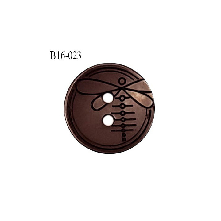 Bouton 16 mm en pvc couleur marron motif libellule Brocéliande 2 trous diamètre 16 mm épaisseur 2.5 mm prix à la pièce
