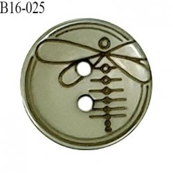 Bouton 16 mm en pvc couleur vert kaki motif libellule Brocéliande 2 trous diamètre 16 mm épaisseur 2.5 mm prix à la pièce
