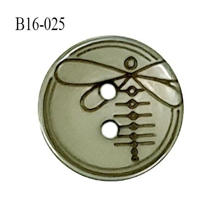 Bouton 16 mm en pvc couleur vert kaki motif libellule Brocéliande 2 trous diamètre 16 mm épaisseur 2.5 mm prix à la pièce