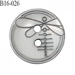 Bouton 16 mm en pvc couleur gris clair motif libellule Brocéliande 2 trous diamètre 16 mm épaisseur 2.5 mm prix à la pièce