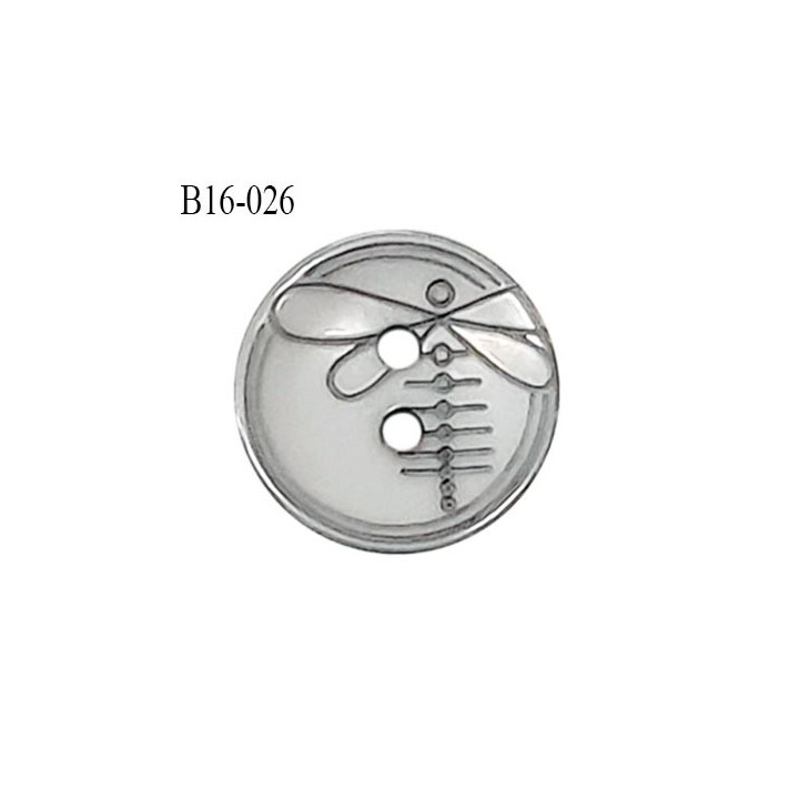 Bouton 16 mm en pvc couleur gris clair motif libellule Brocéliande 2 trous diamètre 16 mm épaisseur 2.5 mm prix à la pièce