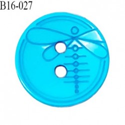Bouton 16 mm en pvc couleur bleu clair motif libellule Brocéliande 2 trous prix à la pièce