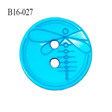 Bouton 16 mm en pvc couleur bleu clair motif libellule Brocéliande 2 trous diamètre 16 mm épaisseur 2.5 mm prix à la pièce