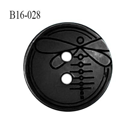 Bouton 16 mm en pvc couleur noir anthracite motif libellule Brocéliande 2 trous diamètre 16 mm épaisseur 2.5 mm prix à la pièce