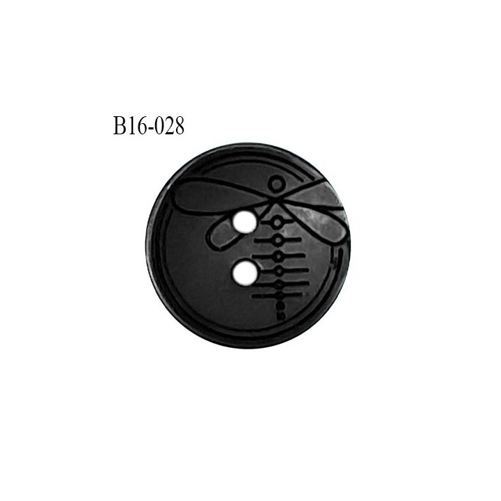 Bouton 16 mm en pvc couleur noir anthracite motif libellule Brocéliande 2 trous diamètre 16 mm épaisseur 2.5 mm prix à la pièce