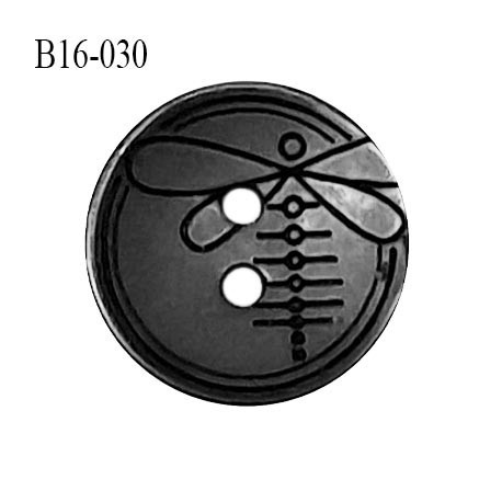Bouton 16 mm en pvc couleur gris anthracite motif libellule Brocéliande 2 trous diamètre 16 mm épaisseur 2.5 mm prix à la pièce