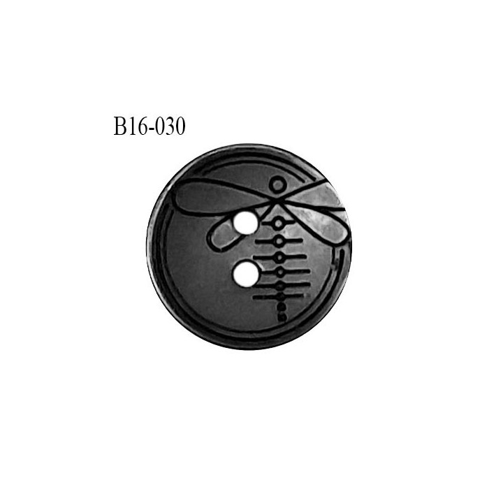 Bouton 16 mm en pvc couleur gris anthracite motif libellule Brocéliande 2 trous diamètre 16 mm épaisseur 2.5 mm prix à la pièce