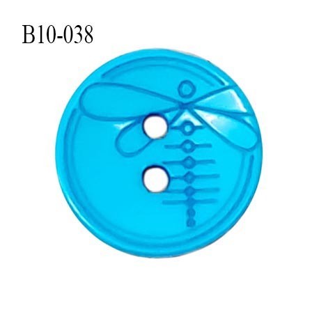 Bouton 10 mm en pvc couleur bleu motif libellule Brocéliande 2 trous diamètre 10 mm épaisseur 2 mm prix à la pièce