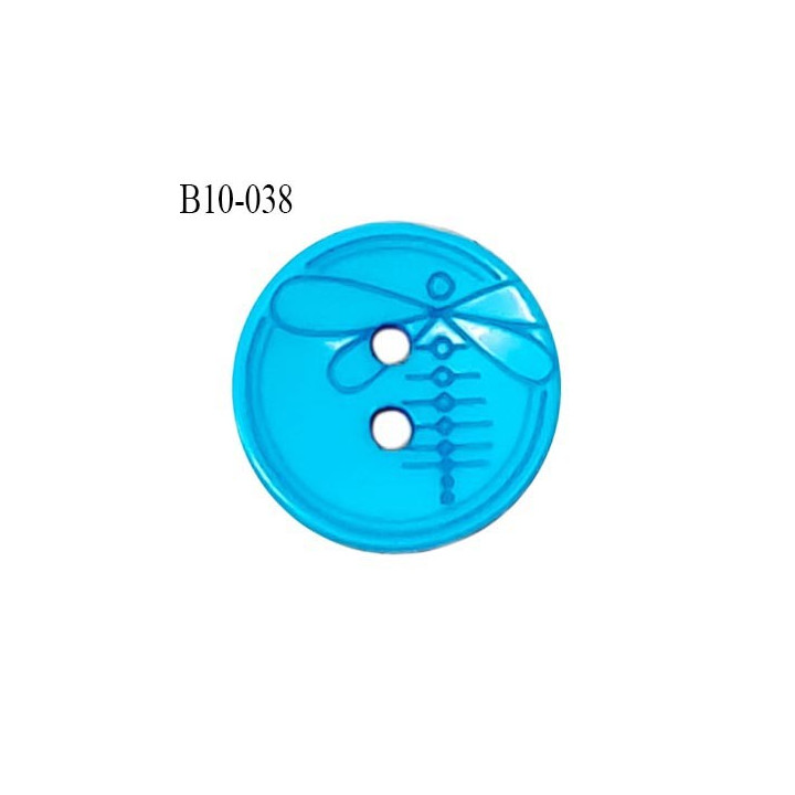 Bouton 10 mm en pvc couleur bleu motif libellule Brocéliande 2 trous diamètre 10 mm épaisseur 2 mm prix à la pièce