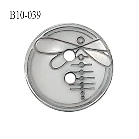 Bouton 10 mm en pvc couleur gris clair motif libellule Brocéliande 2 trous diamètre 10 mm épaisseur 2 mm prix à la pièce