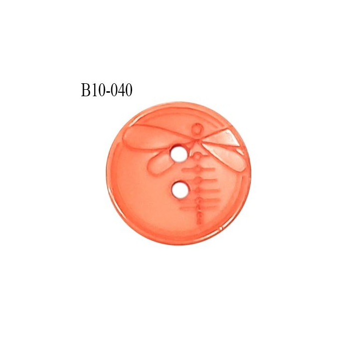 Bouton 10 mm en pvc couleur orange motif libellule Brocéliande 2 trous diamètre 10 mm épaisseur 2 mm prix à la pièce