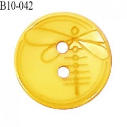 Bouton 10 mm en pvc couleur jaune motif libellule Brocéliande 2 trous diamètre 10 mm épaisseur 2 mm prix à la pièce